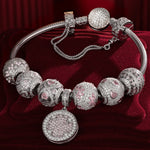 Sterling Silver Lucky Day Charms Bracelet Set In White Gold Plated (Includes bracelet and all charms shown)