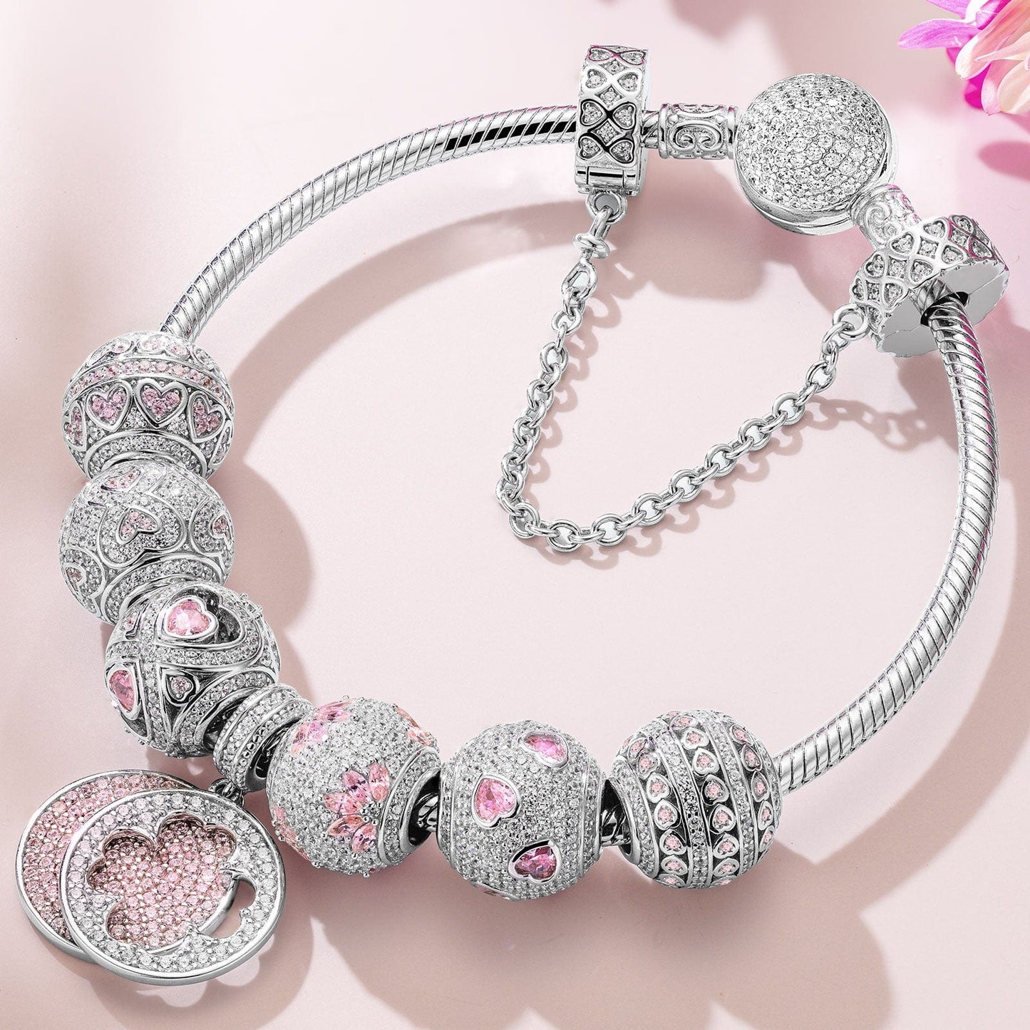 Sterling Silver Lucky Day Charms Bracelet Set In White Gold Plated (Includes bracelet and all charms shown)