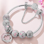 Sterling Silver Lucky Day Charms Bracelet Set In White Gold Plated (Includes bracelet and all charms shown)