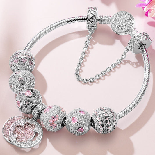 gona- Sterling Silver Lucky Day Charms Bracelet Set In White Gold Plated (Includes bracelet and all charms shown)