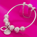 Sterling Silver Lucky Day Charms Bracelet Set In White Gold Plated (Includes bracelet and all charms shown)