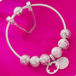 Sterling Silver Lucky Day Charms Bracelet Set In White Gold Plated (Includes bracelet and all charms shown)
