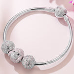 Sterling Silver Cute Pet Paradise Charms Bracelet Set With Enamel In White Gold Plated (Includes bracelet and all charms shown)