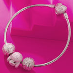 Sterling Silver Cute Pet Paradise Charms Bracelet Set With Enamel In White Gold Plated