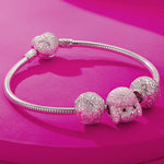 Sterling Silver Cute Pet Paradise Charms Bracelet Set With Enamel In White Gold Plated