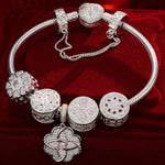 Sterling Silver Lucky Clover Charms Bracelet Set In White Gold Plated (Includes bracelet and all charms shown)