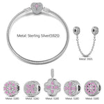 Sterling Silver Lucky Clover Charms Bracelet Set In White Gold Plated (Includes bracelet and all charms shown)