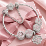 Sterling Silver Lucky Clover Charms Bracelet Set In White Gold Plated (Includes bracelet and all charms shown)