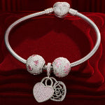 Sterling Silver Secretly Love Charms Bracelet Set With Enamel In White Gold Plated (Includes bracelet and all charms shown)