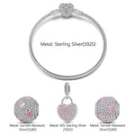 Sterling Silver Secretly Love Charms Bracelet Set With Enamel In White Gold Plated (Includes bracelet and all charms shown)