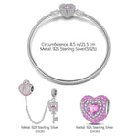 Sterling Silver Romantic Love Charms Bracelet Set With Enamel In White Gold Plated