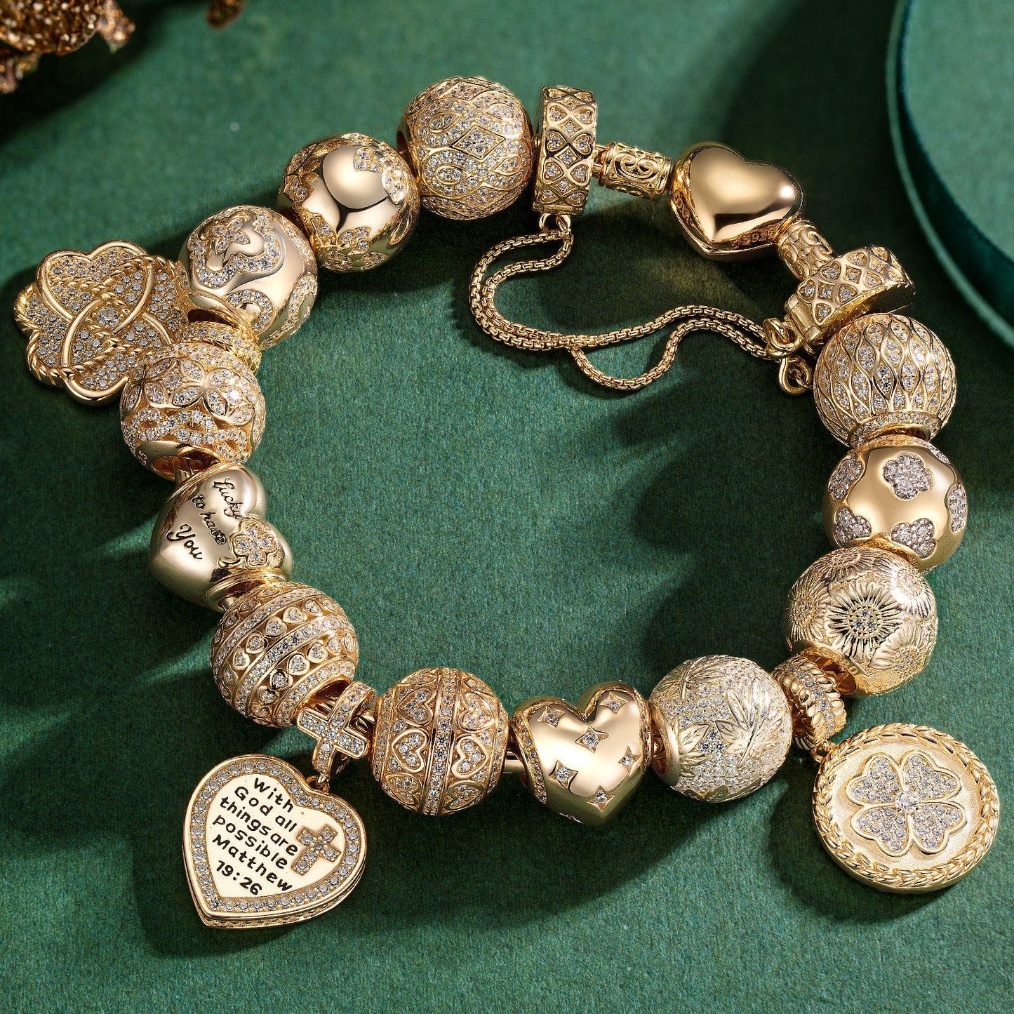 Sterling Silver Secret Garden Charms Bracelet Set In 14K Gold Plated