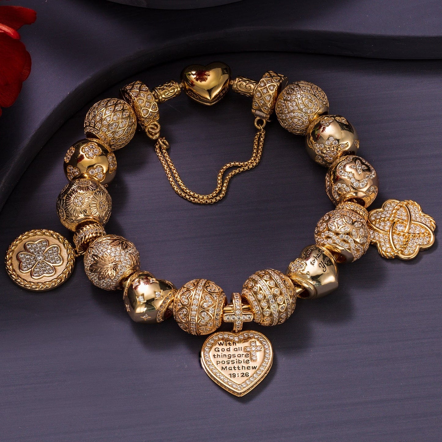 Sterling Silver Secret Garden Charms Bracelet Set In 14K Gold Plated