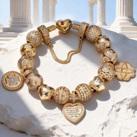 gona- Sterling Silver Secret Garden Charms Bracelet Set In 14K Gold Plated (Includes bracelet and all charms shown)