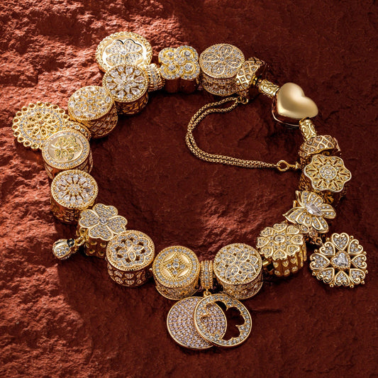 gona- Sterling Silver Versailles Gardens Charms Bracelet Set With Enamel In 14K Gold Plated (Includes bracelet and all charms shown)