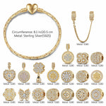 Sterling Silver Versailles Gardens Charms Bracelet Set With Enamel In 14K Gold Plated