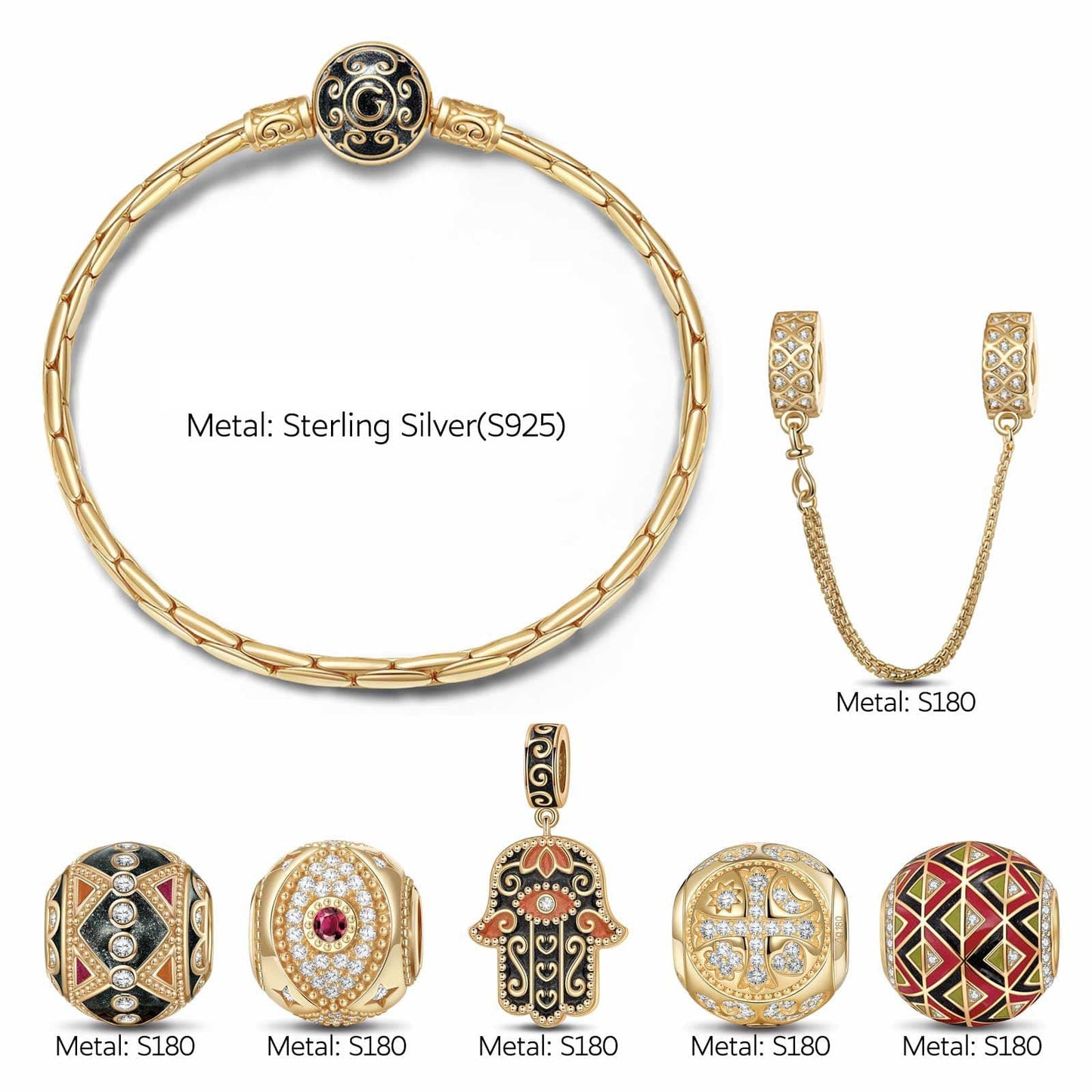 Flash Sale: Sterling Silver Enigmatic Easter Charms Bracelet Set With Enamel In 14K Gold Plated (Includes bracelet and all charms shown)