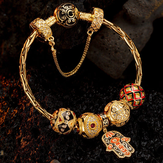 gon- Sterling Silver Enigmatic Easter Charms Bracelet Set With Enamel In 14K Gold Plated