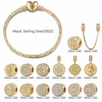 Sterling Silver A Journey Through Time Charms Bracelet Set In 14K Gold Plated (Includes bracelet and all charms shown)