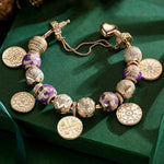 Sterling Silver Purple Romantic Charms Bracelet Set With Enamel In 14K Gold Plated (Includes bracelet and all charms shown)
