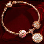 Sterling Silver Passionate Petals Charms Bracelet Set With Enamel In Rose Gold Plated