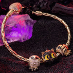 Sterling Silver Cute Mummy and Cat Charms Bracelet Set With Enamel In 14K Gold Plated (Includes bracelet and all charms shown)