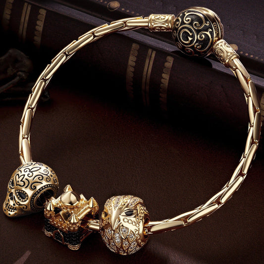 gona- Sterling Silver the Evil Castle Charms Bracelet Set With Enamel In 14K Gold Plated (Includes bracelet and all charms shown)
