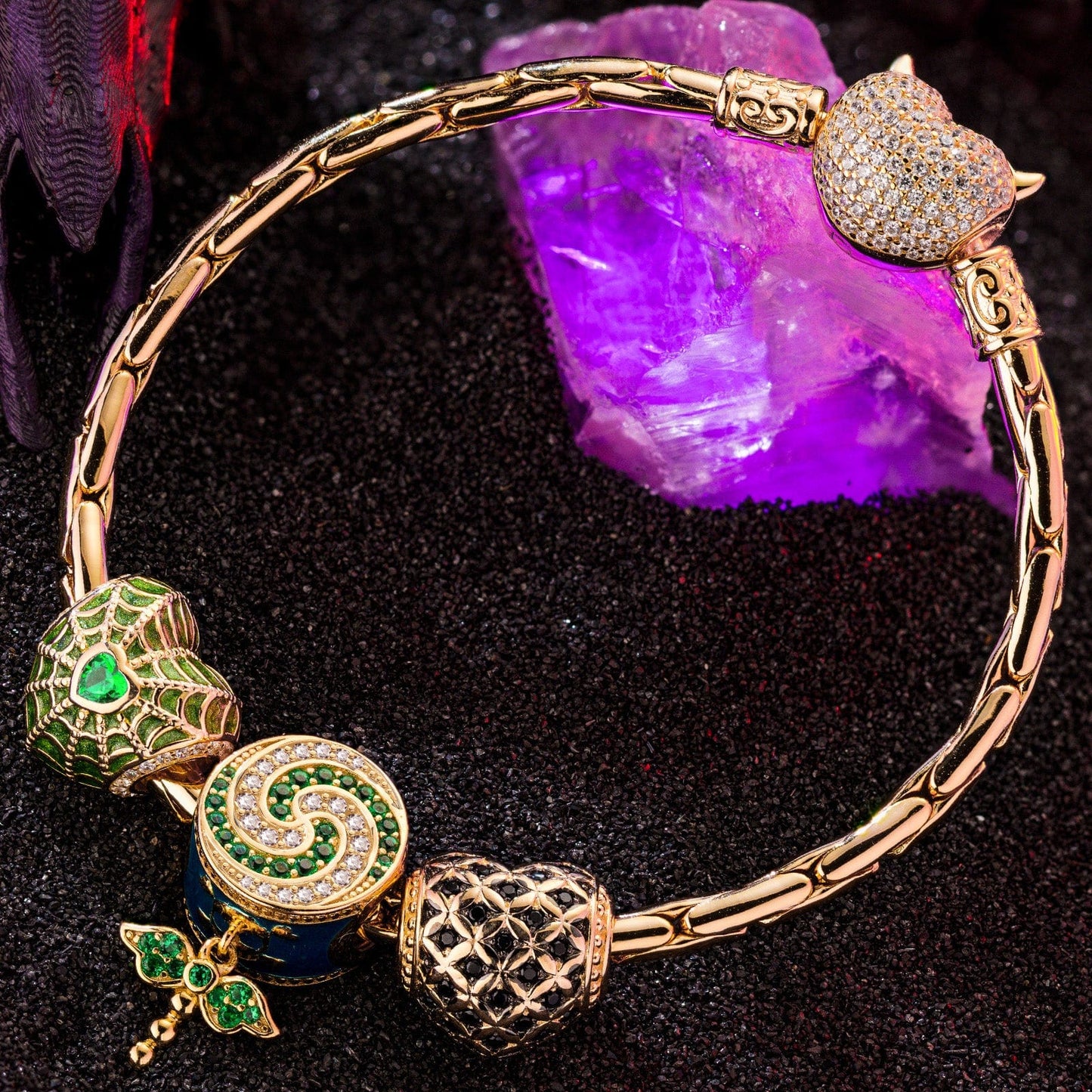 Sterling Silver Candy Trap Charms Bracelet Set With Enamel In 14K Gold Plated (Includes bracelet and all charms shown)