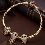 Sterling Silver Mummy and Skeleton Man Charms Bracelet Set With Enamel In 14K Gold Plated (Includes bracelet and all charms shown)