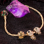 Sterling Silver Mummy and Skeleton Man Charms Bracelet Set With Enamel In 14K Gold Plated (Includes bracelet and all charms shown)
