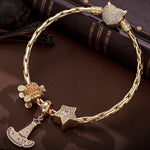 Sterling Silver Cinderella's Pumpkin Carriage Charms Bracelet Set With Enamel In 14K Gold Plated