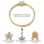 Sterling Silver Cinderella's Pumpkin Carriage Charms Bracelet Set With Enamel In 14K Gold Plated