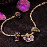 Sterling Silver Butterfly and Skull Charms Bracelet Set With Enamel In 14K Gold Plated