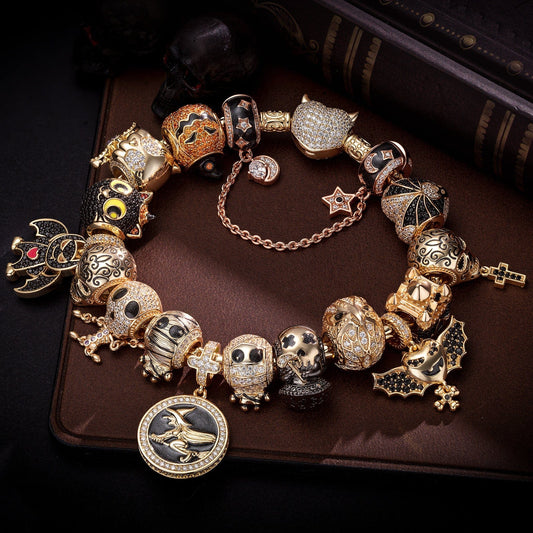 gona- Sterling Silver The Lost Ghostdom Charms Bracelet Set With Enamel In 14K Gold Plated (Includes bracelet and all charms shown)