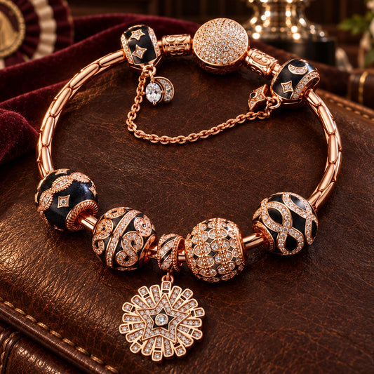 gona- Sterling Silver Infinite Interstellar Bamboo Chain Charms Bracelet Set With Enamel In Rose Gold Plated (Includes bracelet and all charms shown)