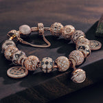 Sterling Silver My Lord, My Glory Bamboo Chain Charms Bracelet Set With Enamel In Rose Gold Plated (Includes bracelet and all charms shown)