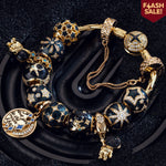 Sterling Silver Astronauts and Stars Bamboo Chain Charms Bracelet Set With Enamel In 14K Gold Plated (Includes bracelet and all charms shown)