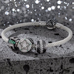 Sterling Silver Geometric Cyber XL Size Charms Bracelet Set With Enamel In White Gold Plated For Men