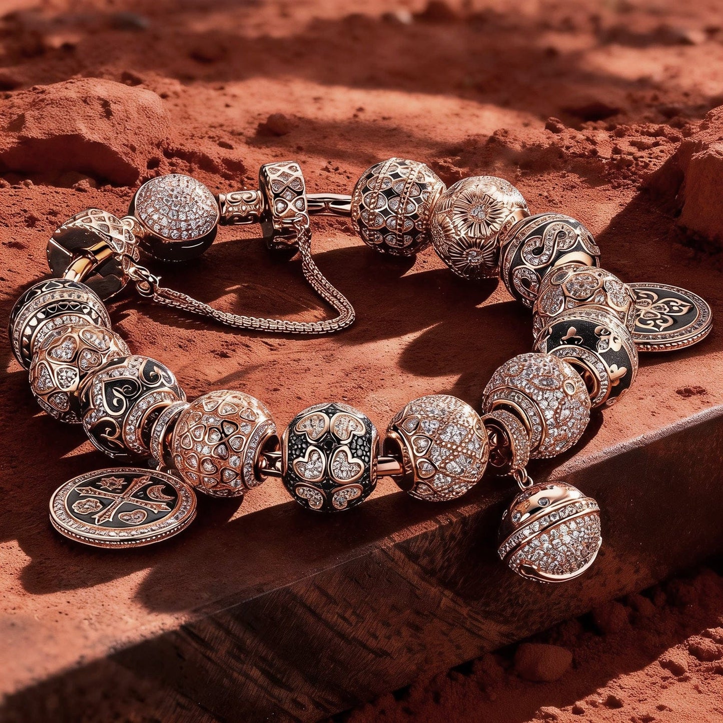 Sterling Silver My Lord, My Glory Bamboo Chain Charms Bracelet Set With Enamel In Rose Gold Plated (Includes bracelet and all charms shown)