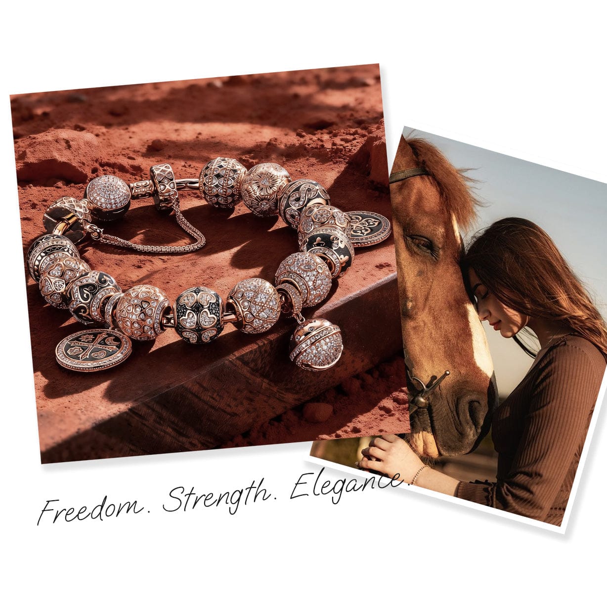 Sterling Silver My Lord, My Glory Bamboo Chain Charms Bracelet Set With Enamel In Rose Gold Plated (Includes bracelet and all charms shown)