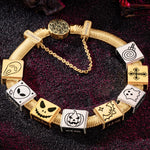 Sterling Silver Halloween Pumpkin Rectangular Charms Bracelet Set With Enamel In 14K Gold Plated