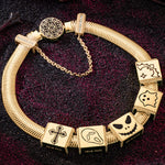 Sterling Silver Halloween Ahriman Rectangular Charms Bracelet Set With Enamel In 14K Gold Plated