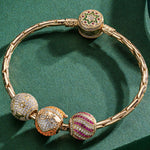 Sterling Silver Santa's Presents Charms Bracelet Set In 14K Gold Plated