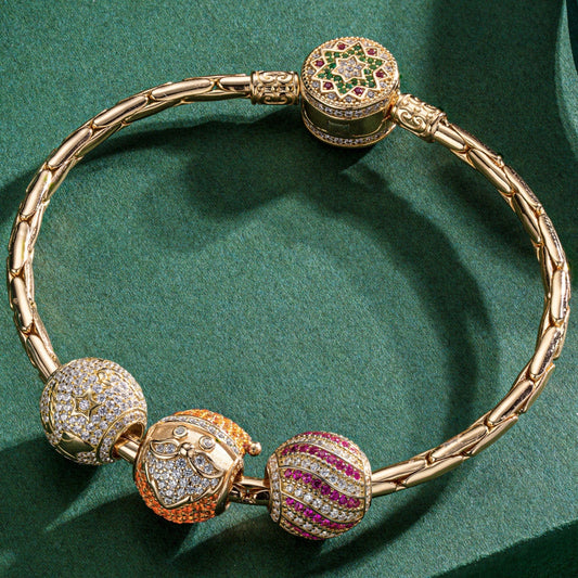 gona- Sterling Silver Santa's Presents Charms Bracelet Set In 14K Gold Plated (Includes bracelet and all charms shown)