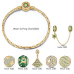 Cyber Monday Limited Special - Sterling Silver Snowflakes and Reindeer Charms Bracelet Set With Enamel In 14K Gold Plated (Includes bracelet and all charms shown)