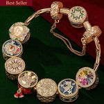 Sterling Silver Jolly Christmas Charms Bracelet Set With Enamel In 14K Gold Plated