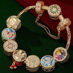 Sterling Silver Jolly Christmas Charms Bracelet Set With Enamel In 14K Gold Plated (Includes bracelet and all charms shown)