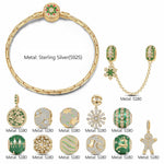 Sterling Silver Snowy landscapes Charms Bracelet Set With Enamel In 14K Gold Plated (Includes bracelet and all charms shown)