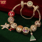 Cyber Monday Limited Special - Sterling Silver Festive Feasts Charms Bracelet Set With Enamel In 14K Gold Plated (Includes bracelet and all charms shown)