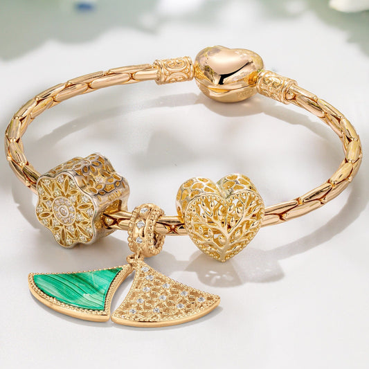 gona- Sterling Silver Festival Tree Charms Bracelet Set With Enamel In 14K Gold Plated (Includes bracelet and all charms shown)